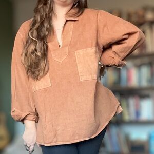 Anthropologie Forever That Girl Brown Denim Utility Top- 3X NWT